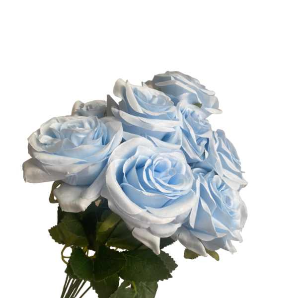 Light Blue Daria 10-Head Silk Rose Bunch