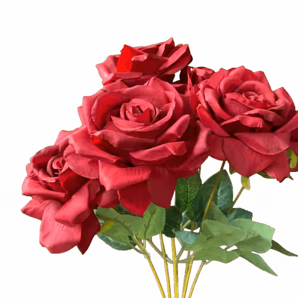 Red Natalia 7 Head Silk Rose Bunch