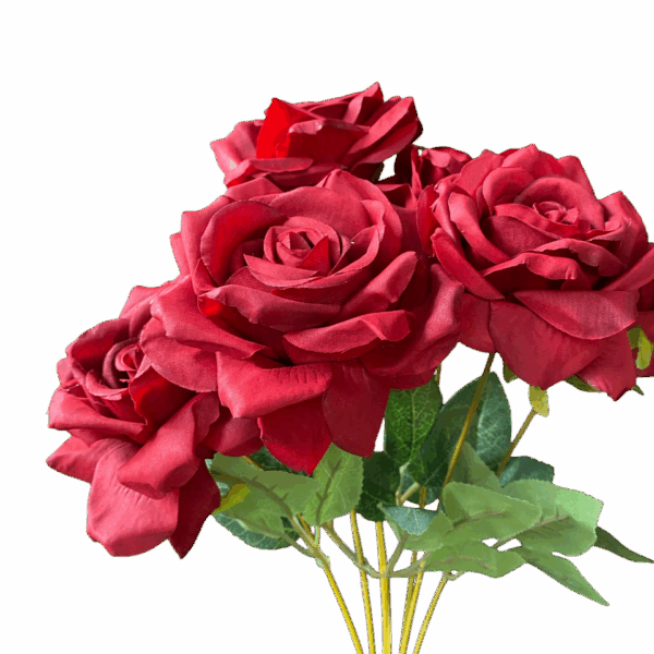 Red Natalia 7 Head Silk Rose Bunch