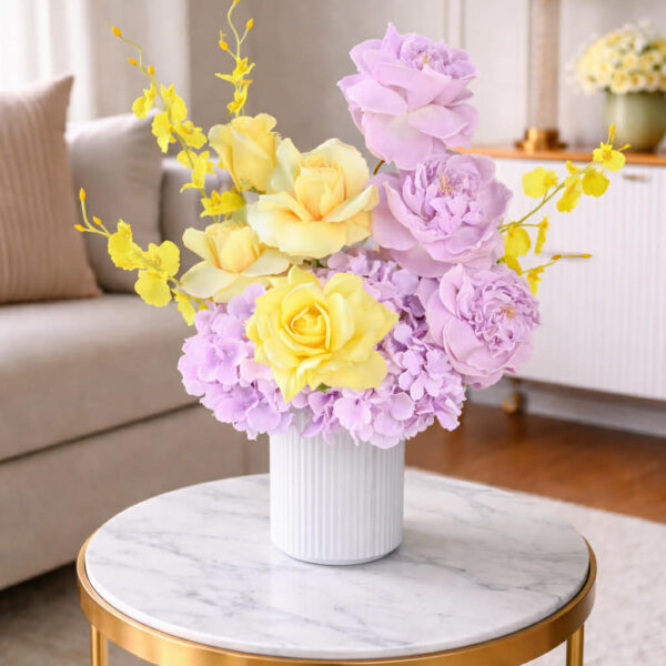 yellow purple lilac rose hydrangea dancing orchid